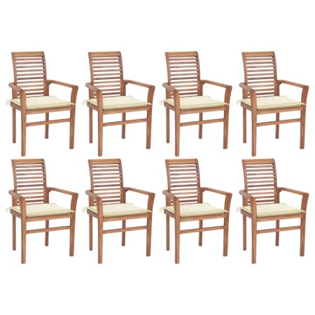 vidaXL Essstühle 8 Stk. mit Creme Kissen Massivholz Teak