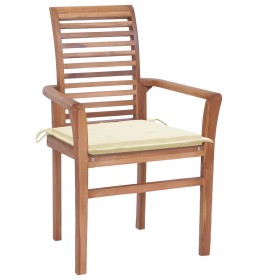 vidaXL Essstühle 8 Stk. mit Creme Kissen Massivholz Teak