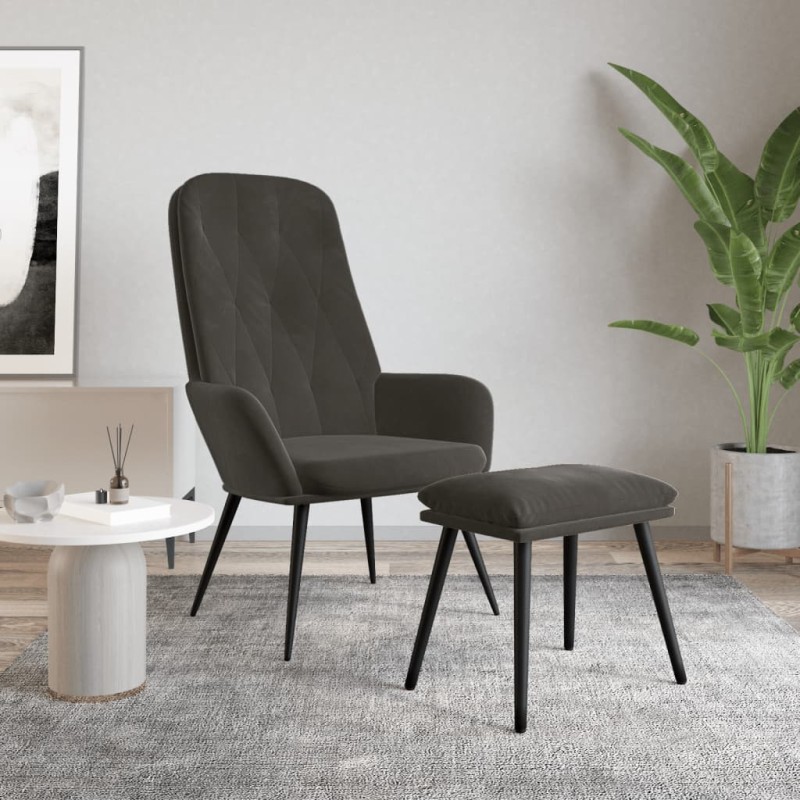 vidaXL Relaxsessel mit Hocker Dunkelgrau Samt vidaXL Relaxsessel mit Hocker Dunkelgrau Samt
