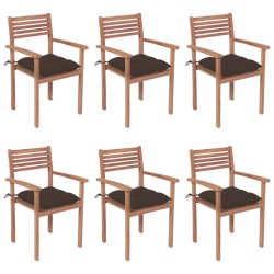 Stapelbare Gartenstühle mit Kissen 6 Stk. Massivholz Teak