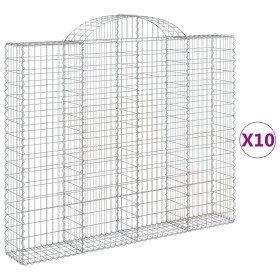 vidaXL Gabionen mit Hochbogen 10 Stk 200x30x160/180cm Verzinktes Eisen