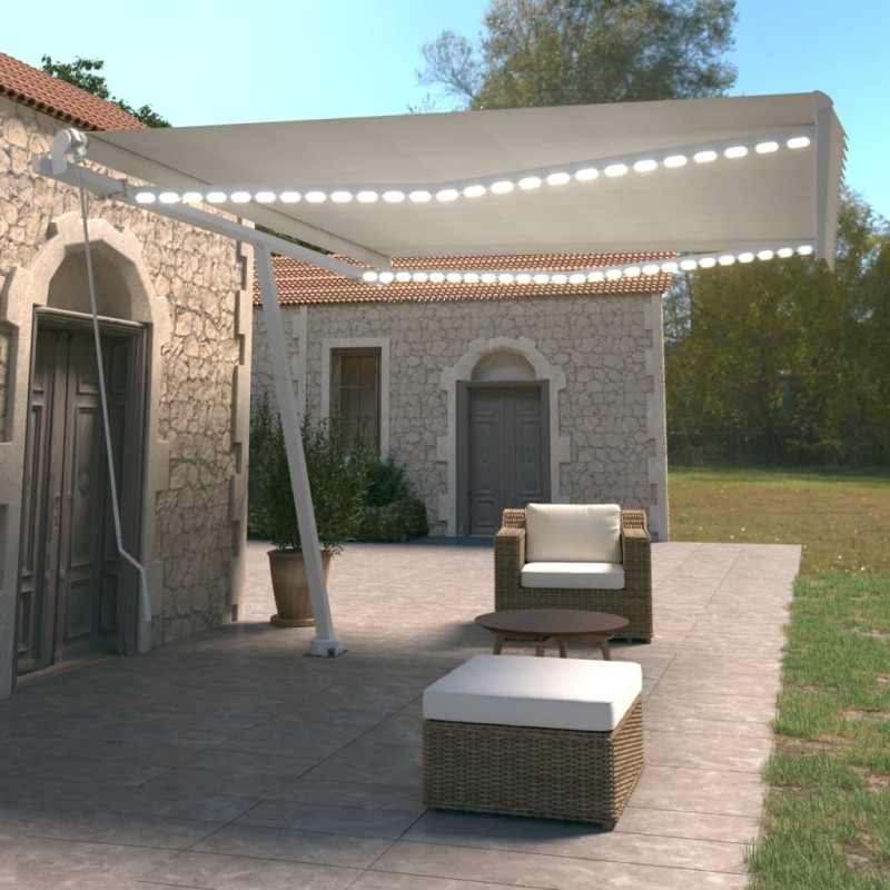 vidaXL Markise Manuell Einziehbar mit LED 450x350 cm Creme vidaXL Markise Manuell Einziehbar mit LED 450x350 cm Creme