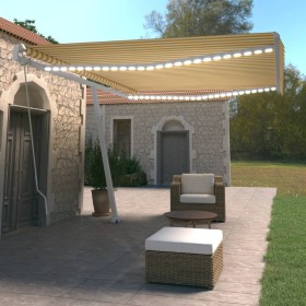 vidaXL Markise Manuell Einziehbar mit LED 500x350 cm Gelb Weiß