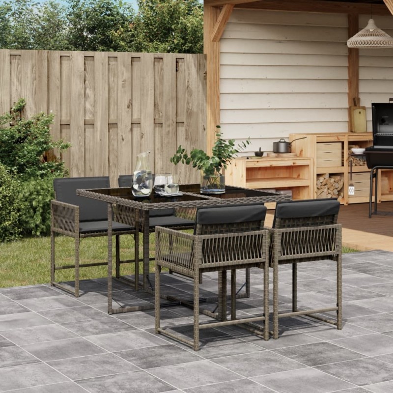 vidaXL 5-tlg. Garten-Essgruppe mit Kissen Grau Poly Rattan vidaXL 5-tlg. Garten-Essgruppe mit Kissen Grau Poly Rattan