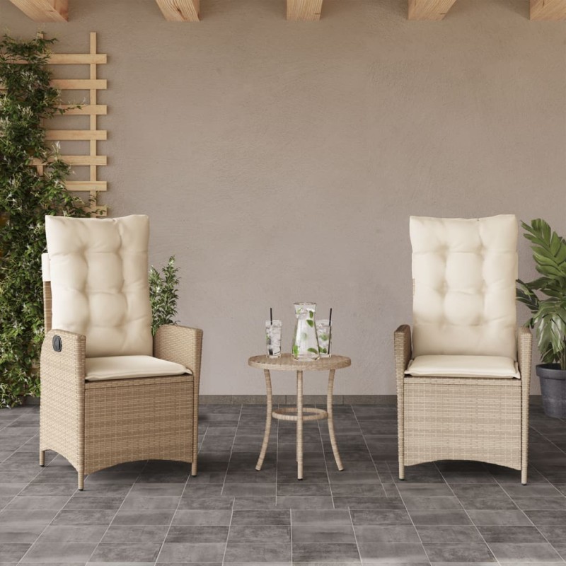 vidaXL Gartensessel mit Kissen 2 Stk. Verstellbar Beige Poly Rattan vidaXL Gartensessel mit Kissen 2 Stk. Verstellbar Beige Poly Rattan