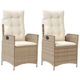 vidaXL Gartensessel mit Kissen 2 Stk. Verstellbar Beige Poly Rattan