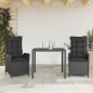 vidaXL 3-tlg. Garten-Essgruppe mit Kissen Schwarz Poly Rattan vidaXL 3-tlg. Garten-Essgruppe mit Kissen Schwarz Poly Rattan