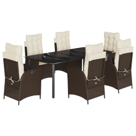vidaXL 7-tlg. Garten-Essgruppe mit Kissen Braun Poly Rattan
