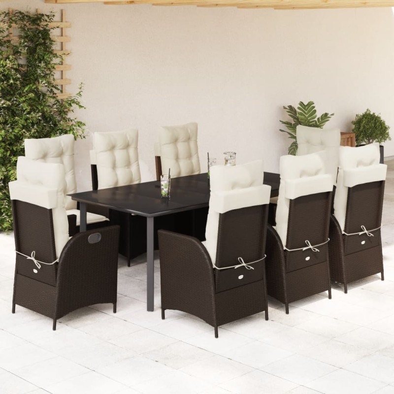 vidaXL 9-tlg. Garten-Essgruppe mit Kissen Braun Poly Rattan vidaXL 9-tlg. Garten-Essgruppe mit Kissen Braun Poly Rattan