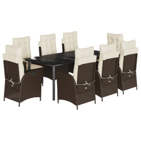 vidaXL 9-tlg. Garten-Essgruppe mit Kissen Braun Poly Rattan