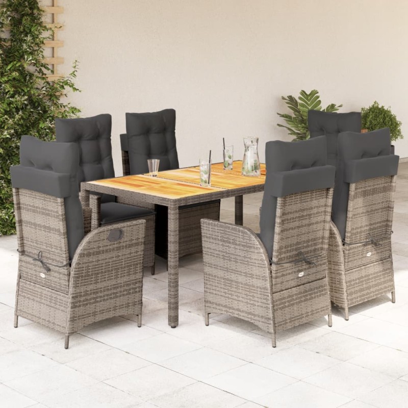 vidaXL 7-tlg. Garten-Essgruppe mit Kissen Grau Poly Rattan vidaXL 7-tlg. Garten-Essgruppe mit Kissen Grau Poly Rattan