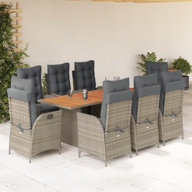 vidaXL 9-tlg. Garten-Essgruppe mit Kissen Grau Poly Rattan vidaXL 9-tlg. Garten-Essgruppe mit Kissen Grau Poly Rattan