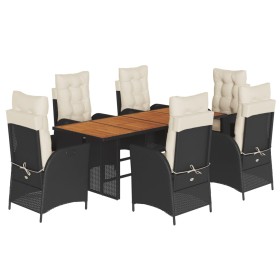 vidaXL 7-tlg. Garten-Essgruppe mit Kissen Schwarz Poly Rattan
