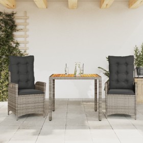 vidaXL 3-tlg. Garten-Essgruppe mit Kissen Grau Poly Rattan