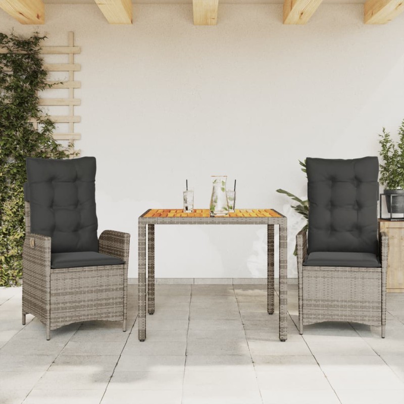 vidaXL 3-tlg. Garten-Essgruppe mit Kissen Grau Poly Rattan vidaXL 3-tlg. Garten-Essgruppe mit Kissen Grau Poly Rattan