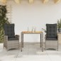 vidaXL 3-tlg. Garten-Essgruppe mit Kissen Grau Poly Rattan vidaXL 3-tlg. Garten-Essgruppe mit Kissen Grau Poly Rattan