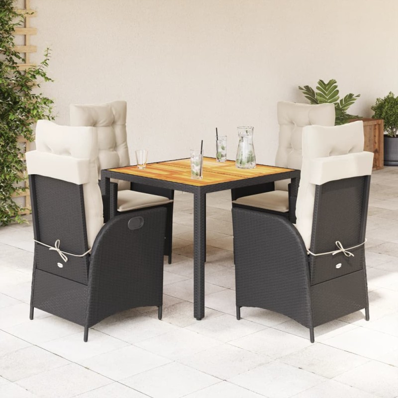 vidaXL 5-tlg. Garten-Essgruppe mit Kissen Schwarz Poly Rattan vidaXL 5-tlg. Garten-Essgruppe mit Kissen Schwarz Poly Rattan