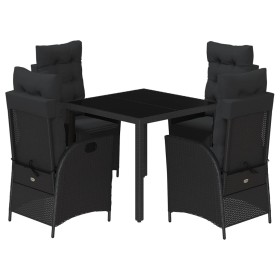 vidaXL 5-tlg. Garten-Essgruppe mit Kissen Schwarz Poly Rattan