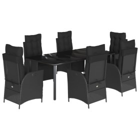 vidaXL 7-tlg. Garten-Essgruppe mit Kissen Schwarz Poly Rattan