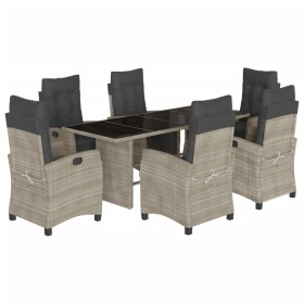 vidaXL 7-tlg. Garten-Essgruppe mit Kissen Hellgrau Poly Rattan