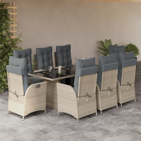 vidaXL 9-tlg. Garten-Essgruppe mit Kissen Hellgrau Poly Rattan