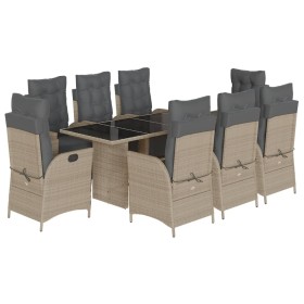 vidaXL 9-tlg. Garten-Essgruppe mit Kissen Hellgrau Poly Rattan