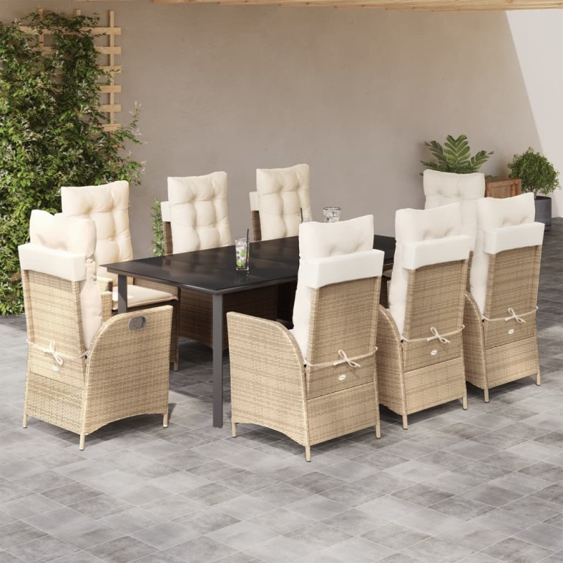 vidaXL 9-tlg. Garten-Essgruppe mit Kissen Beige Poly Rattan vidaXL 9-tlg. Garten-Essgruppe mit Kissen Beige Poly Rattan