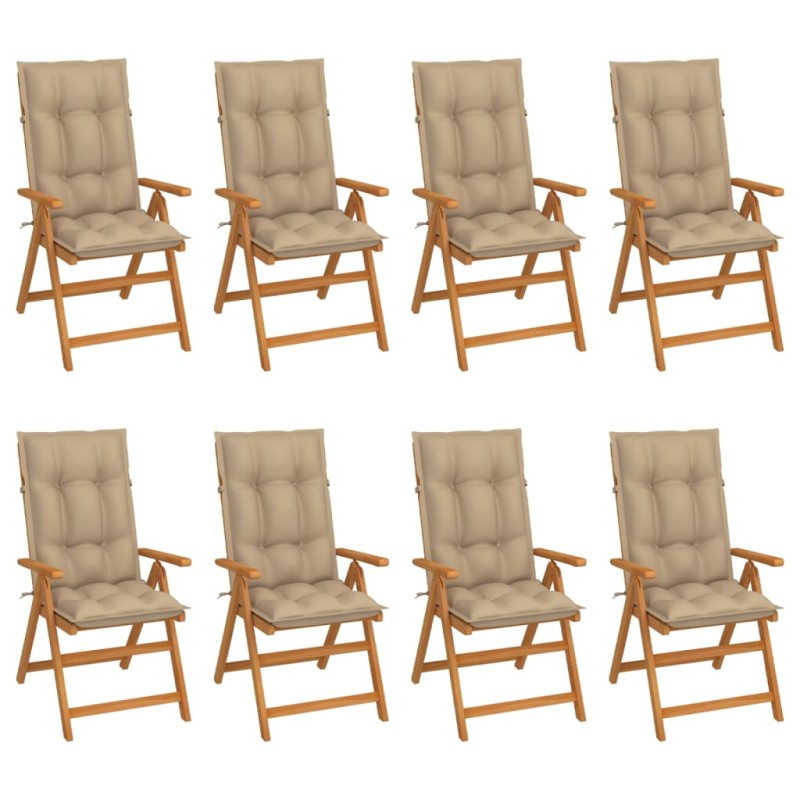 Garten-Liegestühle mit Kissen 8 Stk. Massivholz Teak Garten-Liegestühle mit Kissen 8 Stk. Massivholz Teak
