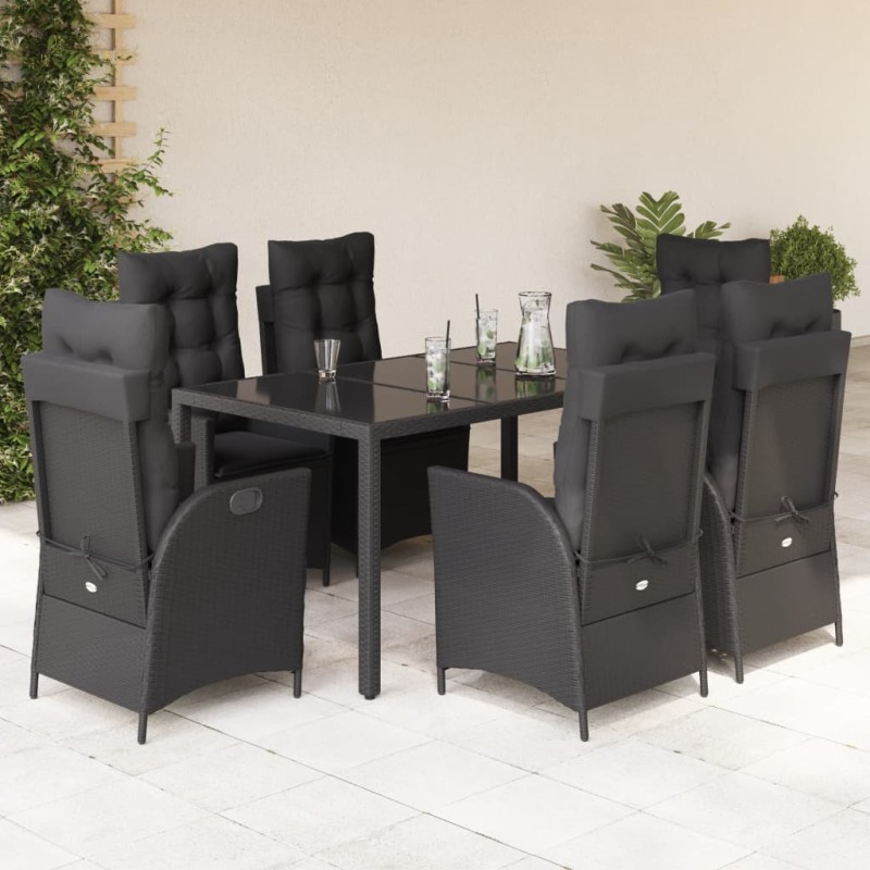 vidaXL 7-tlg. Garten-Essgruppe mit Kissen Schwarz Poly Rattan vidaXL 7-tlg. Garten-Essgruppe mit Kissen Schwarz Poly Rattan