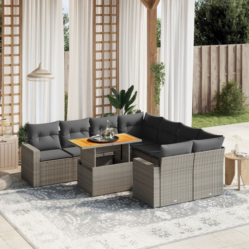 vidaXL 9-tlg. Garten-Sofagarnitur mit Kissen Grau Poly Rattan vidaXL 9-tlg. Garten-Sofagarnitur mit Kissen Grau Poly Rattan