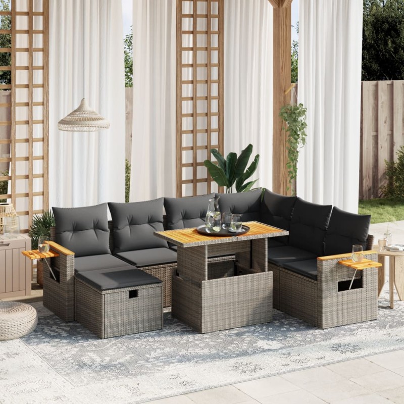 vidaXL 8-tlg. Garten-Sofagarnitur mit Kissen Grau Poly Rattan vidaXL 8-tlg. Garten-Sofagarnitur mit Kissen Grau Poly Rattan