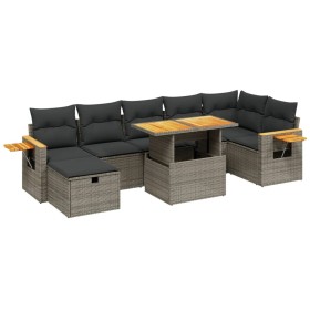 vidaXL 8-tlg. Garten-Sofagarnitur mit Kissen Grau Poly Rattan