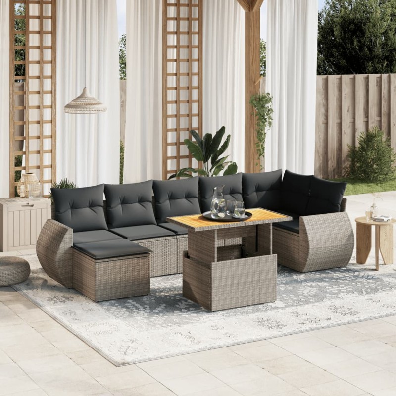 vidaXL 8-tlg. Garten-Sofagarnitur mit Kissen Grau Poly Rattan vidaXL 8-tlg. Garten-Sofagarnitur mit Kissen Grau Poly Rattan