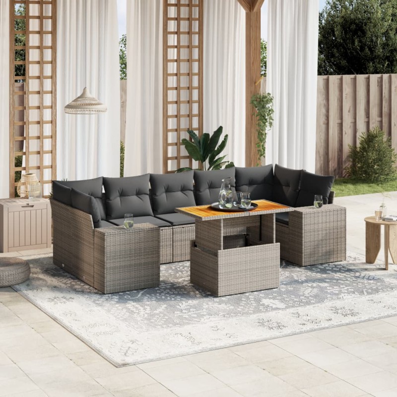 vidaXL 8-tlg. Garten-Sofagarnitur mit Kissen Grau Poly Rattan vidaXL 8-tlg. Garten-Sofagarnitur mit Kissen Grau Poly Rattan