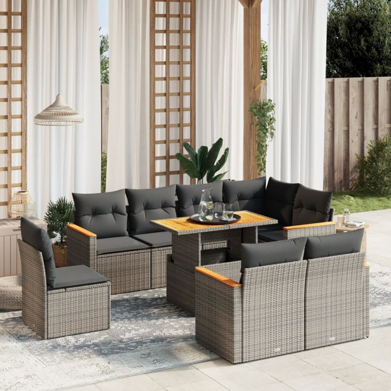 vidaXL 9-tlg. Garten-Sofagarnitur mit Kissen Grau Poly Rattan vidaXL 9-tlg. Garten-Sofagarnitur mit Kissen Grau Poly Rattan