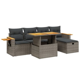 vidaXL 6-tlg. Garten-Sofagarnitur mit Kissen Grau Poly Rattan