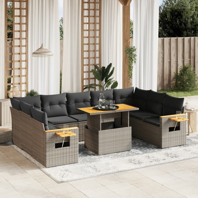 vidaXL 10-tlg. Garten-Sofagarnitur mit Kissen Grau Poly Rattan vidaXL 10-tlg. Garten-Sofagarnitur mit Kissen Grau Poly Rattan