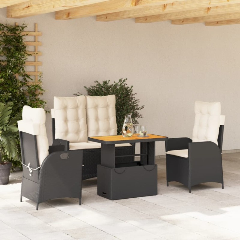 vidaXL 4-tlg. Garten-Essgruppe mit Kissen Schwarz Poly Rattan vidaXL 4-tlg. Garten-Essgruppe mit Kissen Schwarz Poly Rattan