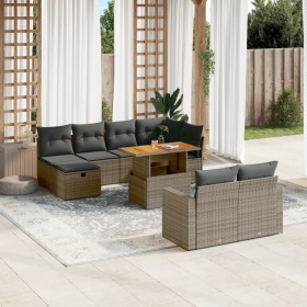 vidaXL 11-tlg. Garten-Sofagarnitur mit Kissen Grau Poly Rattan