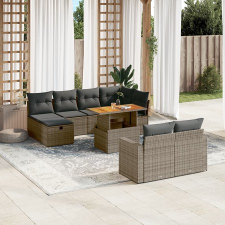 vidaXL 11-tlg. Garten-Sofagarnitur mit Kissen Grau Poly Rattan