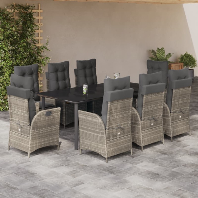vidaXL 9-tlg. Garten-Essgruppe mit Kissen Hellgrau Poly Rattan vidaXL 9-tlg. Garten-Essgruppe mit Kissen Hellgrau Poly Rattan
