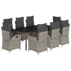 vidaXL 9-tlg. Garten-Essgruppe mit Kissen Hellgrau Poly Rattan