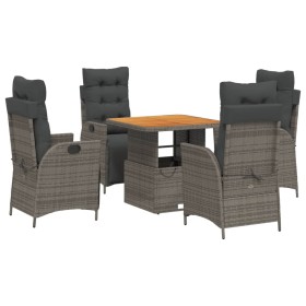 vidaXL 5-tlg. Garten-Essgruppe mit Kissen Grau Poly Rattan