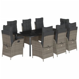 vidaXL 9-tlg. Garten-Essgruppe mit Kissen Grau Poly Rattan