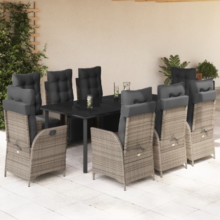 vidaXL 9-tlg. Garten-Essgruppe mit Kissen Grau Poly Rattan