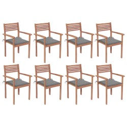 Stapelbare Gartenstühle mit Kissen 8 Stk. Massivholz Teak