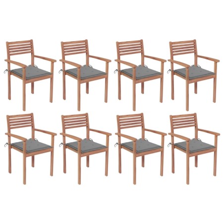 Stapelbare Gartenstühle mit Kissen 8 Stk. Massivholz Teak