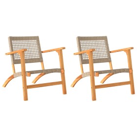 vidaXL Gartenstühle 2 Stk. Beige Poly Rattan und Akazienholz