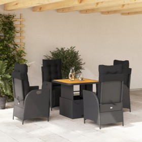 vidaXL 5-tlg. Garten-Essgruppe mit Kissen Schwarz Poly Rattan