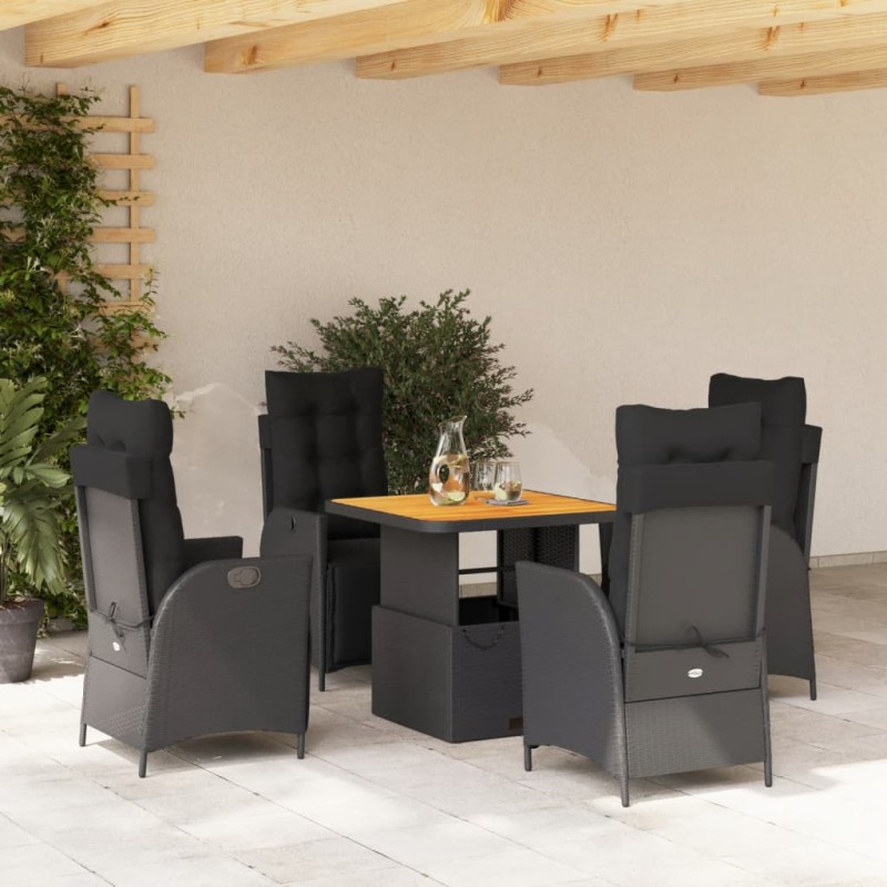 vidaXL 5-tlg. Garten-Essgruppe mit Kissen Schwarz Poly Rattan vidaXL 5-tlg. Garten-Essgruppe mit Kissen Schwarz Poly Rattan